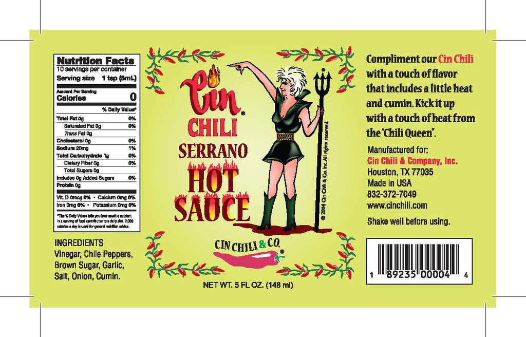 Award winning Cin Chili Serrano Hot Sauce