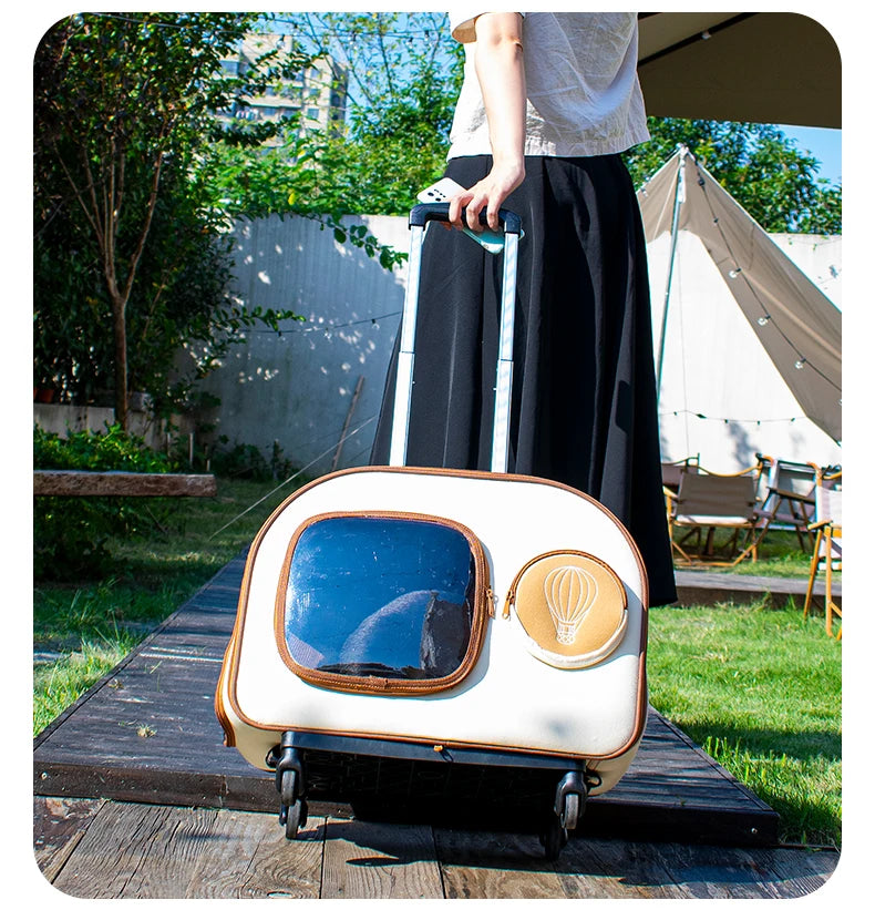 Portable Outing Cats Carrier Pull Rod Box Pet Trolley Case Puppy Travel Transport Bag Cat Cage Handbag Dog Breathable Backpack