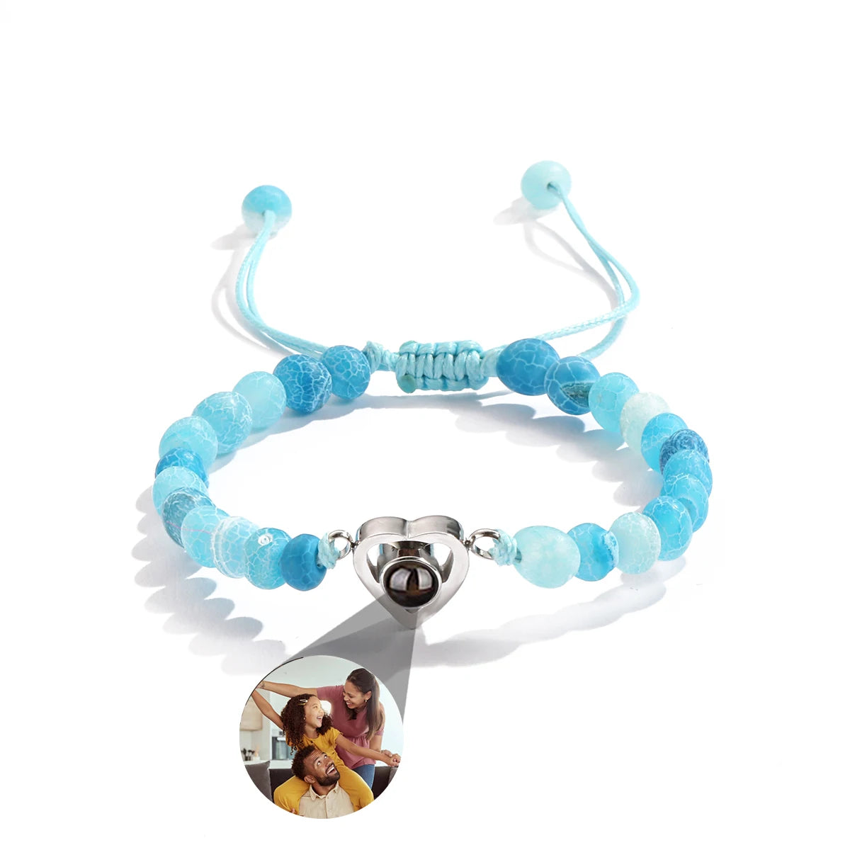 Personalized Projection Bracelet With Picture Inside Colorful Bead Chain Heart Pendant Bracelet Family Pet Memorial Gift Jewelry