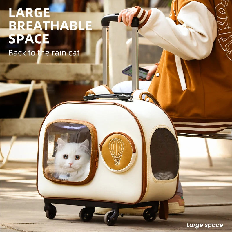 Portable Outing Cats Carrier Pull Rod Box Pet Trolley Case Puppy Travel Transport Bag Cat Cage Handbag Dog Breathable Backpack