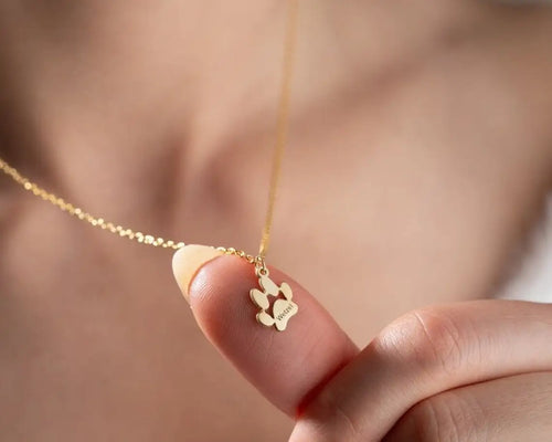 18K Gold-Plated Pet Paw Print Name Necklace Simple Personalized Necklace Custom Jewelry Dog Paw Necklace Cat Paw Pet Jewelry