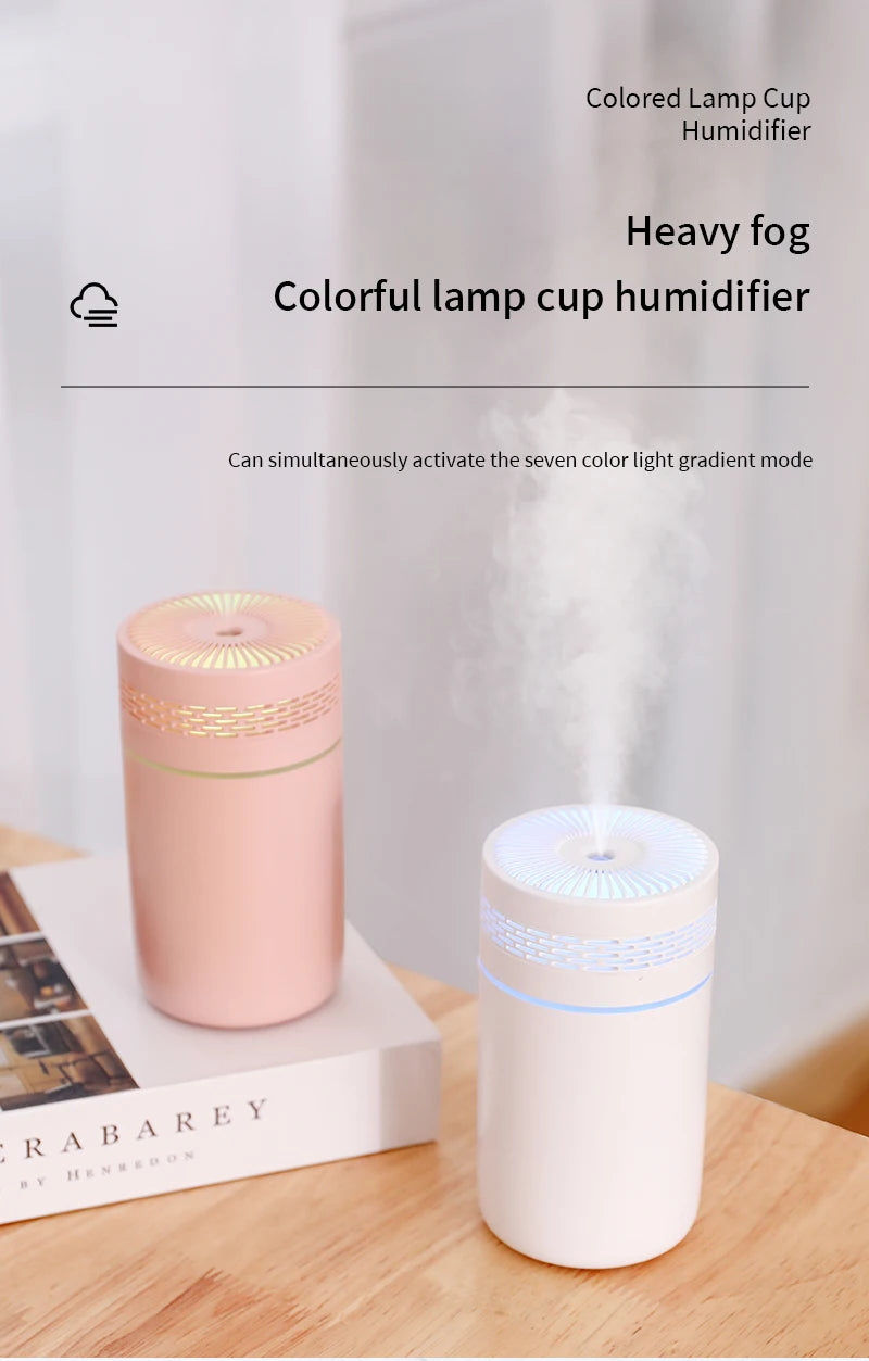 Car Air Humidifier Portable Mini Spray humidifier with LED light USB-powered Aromatherapy oil diffuser for bedroom and travel