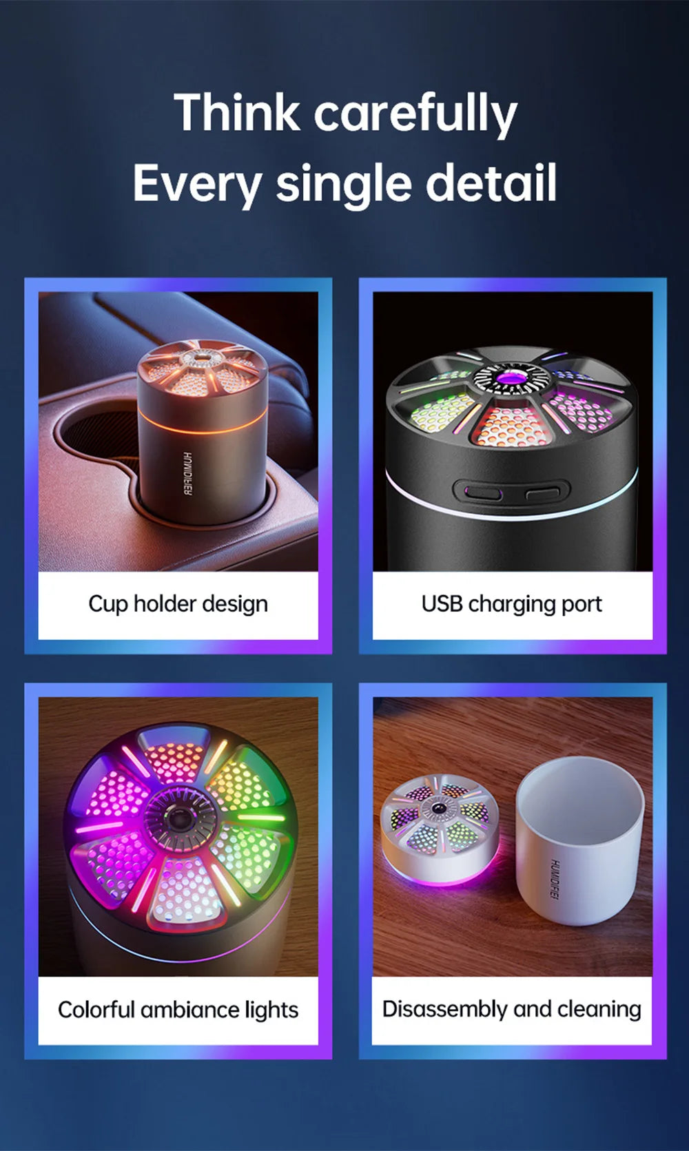 colorful Air Humidifier USB Electric Aroma Diffuser Essential Oil Purifier Aromatherapy Mist Maker Lights For Car Home Bedroom