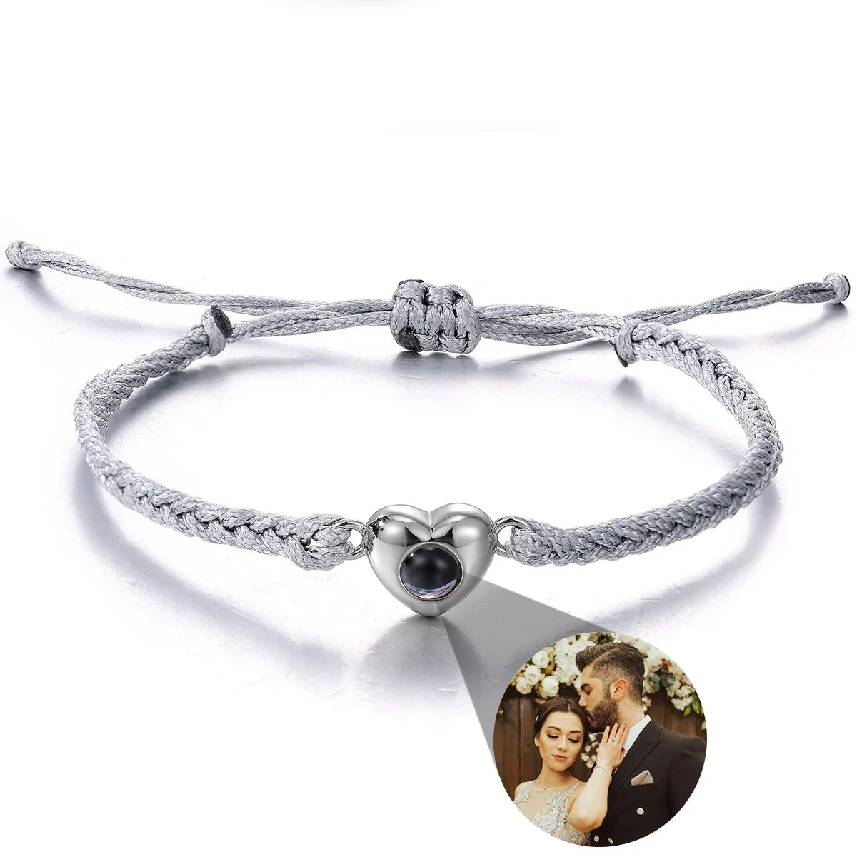 Personalized Projection Bracelet With Picture Inside Colorful Bead Chain Heart Pendant Bracelet Family Pet Memorial Gift Jewelry