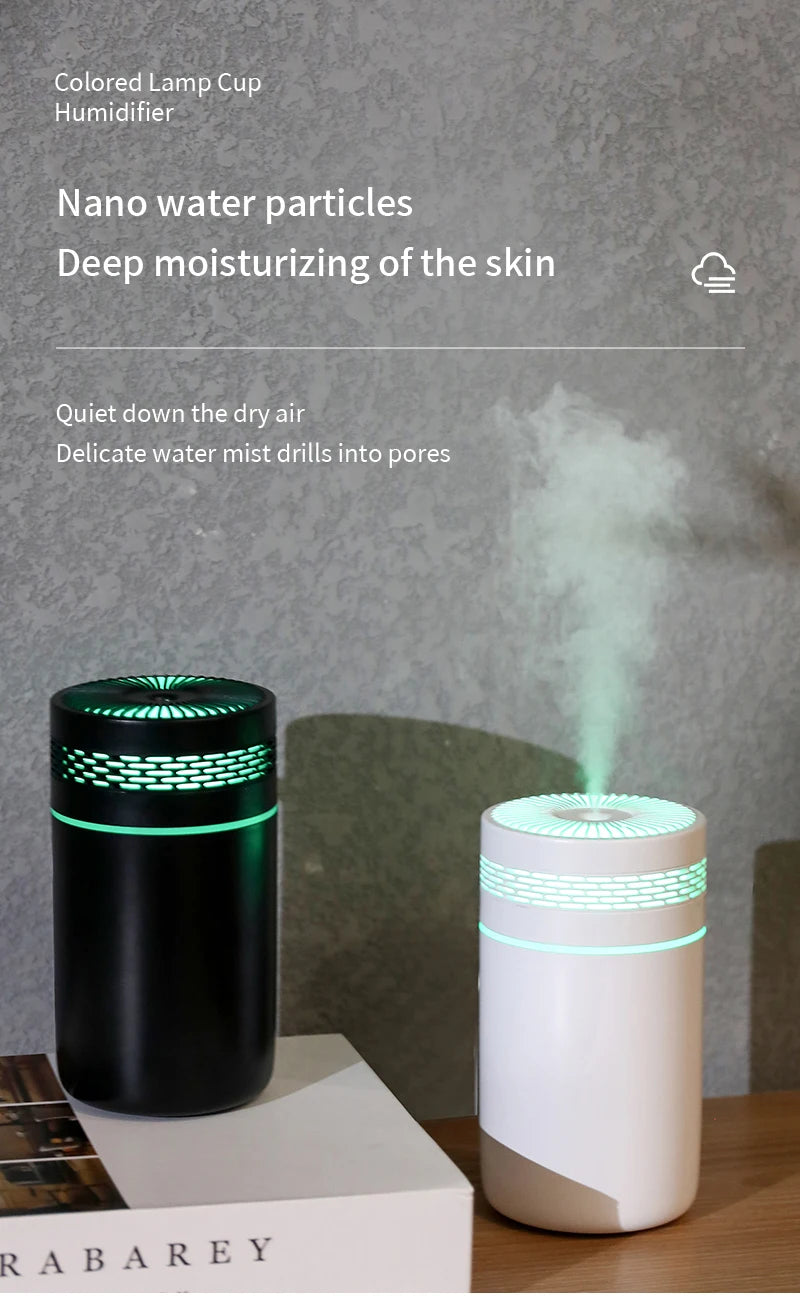 Car Air Humidifier Portable Mini Spray humidifier with LED light USB-powered Aromatherapy oil diffuser for bedroom and travel