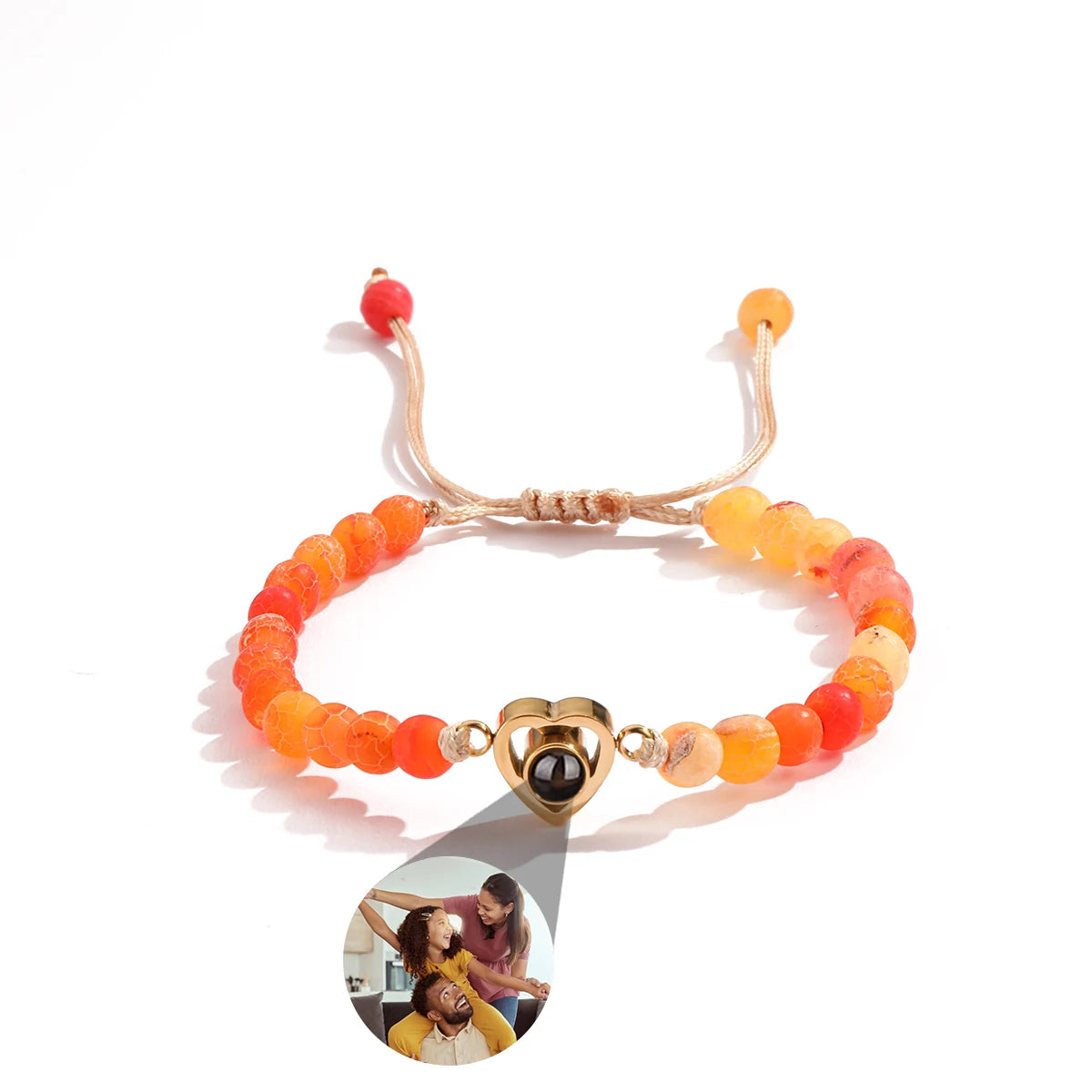 Personalized Projection Bracelet With Picture Inside Colorful Bead Chain Heart Pendant Bracelet Family Pet Memorial Gift Jewelry