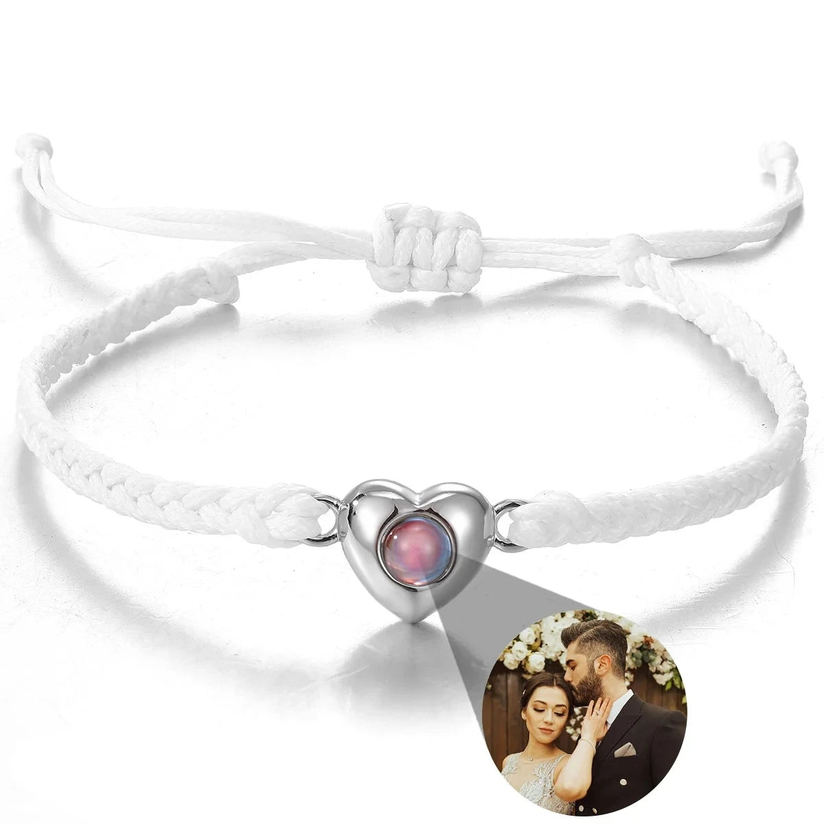 Personalized Projection Bracelet With Picture Inside Colorful Bead Chain Heart Pendant Bracelet Family Pet Memorial Gift Jewelry