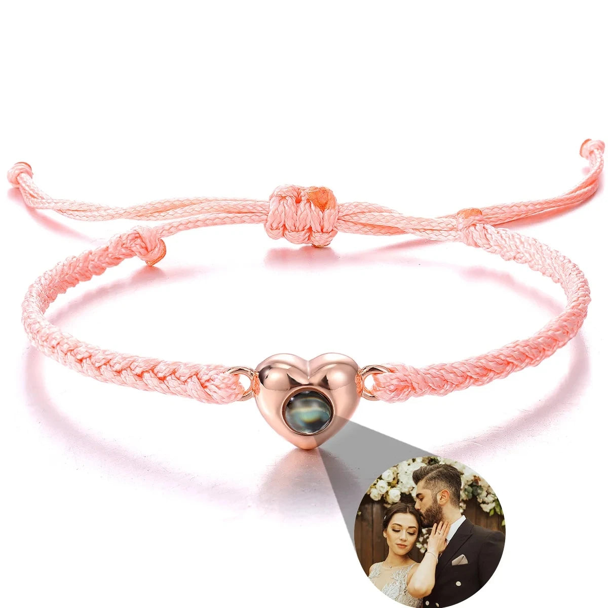 Personalized Projection Bracelet With Picture Inside Colorful Bead Chain Heart Pendant Bracelet Family Pet Memorial Gift Jewelry