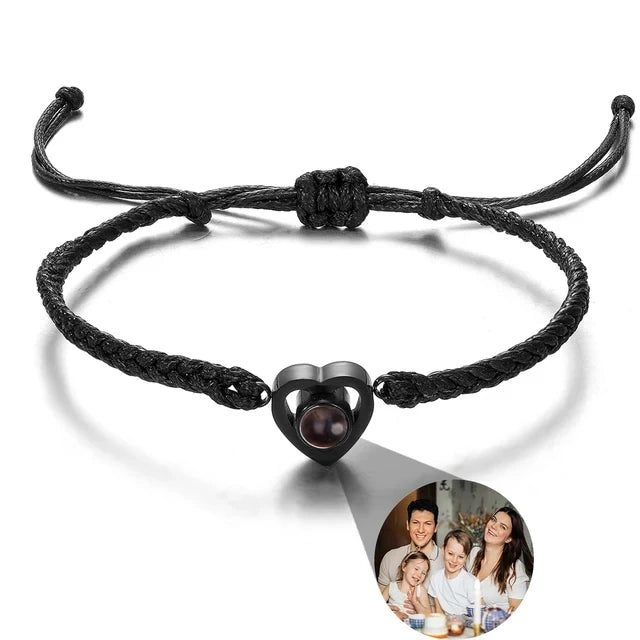 Personalized Projection Bracelet With Picture Inside Colorful Bead Chain Heart Pendant Bracelet Family Pet Memorial Gift Jewelry