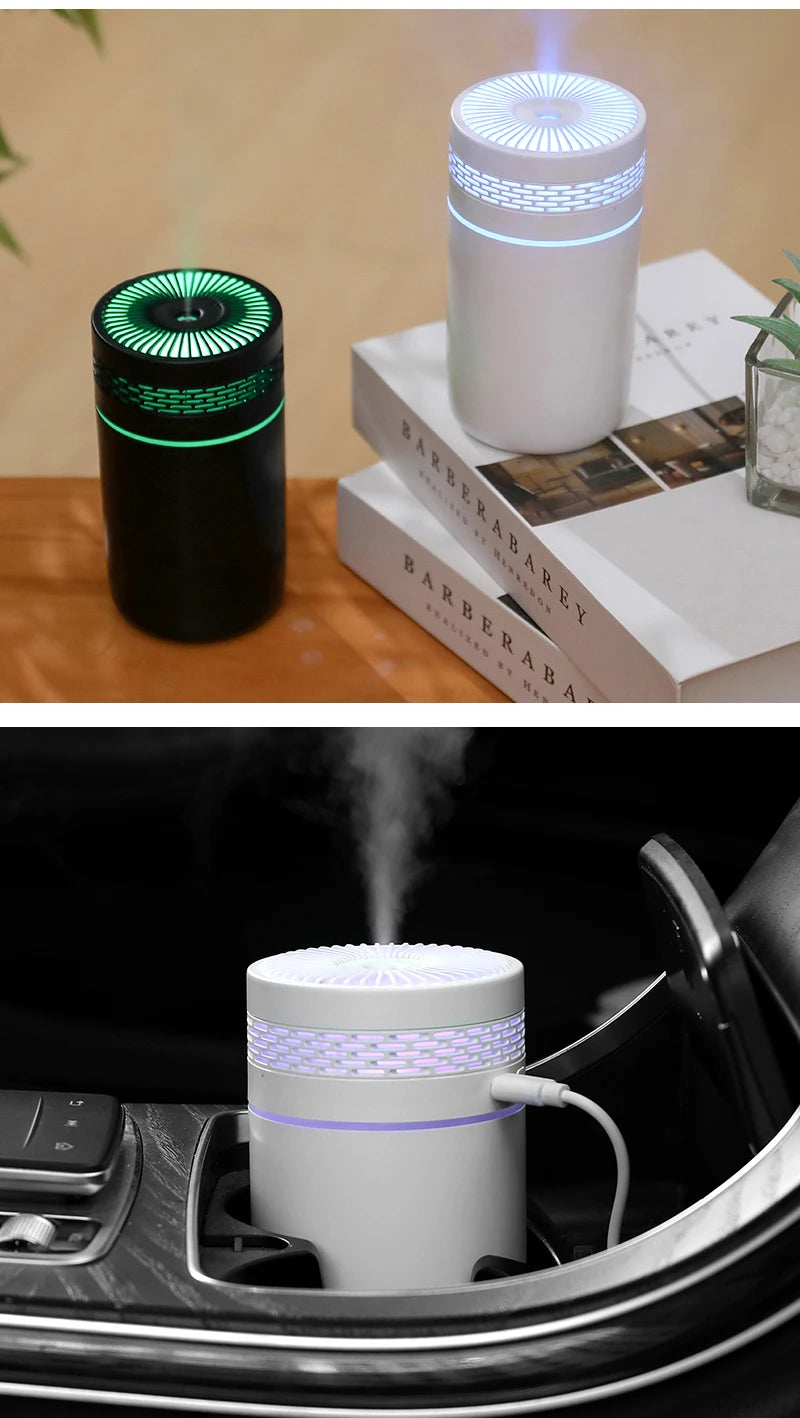 Car Air Humidifier Portable Mini Spray humidifier with LED light USB-powered Aromatherapy oil diffuser for bedroom and travel