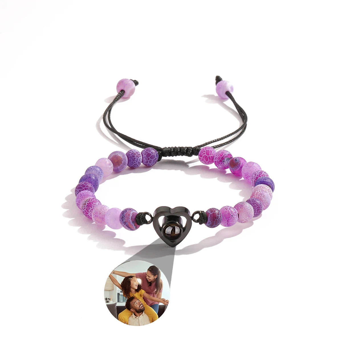 Personalized Projection Bracelet With Picture Inside Colorful Bead Chain Heart Pendant Bracelet Family Pet Memorial Gift Jewelry