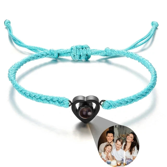 Personalized Projection Bracelet With Picture Inside Colorful Bead Chain Heart Pendant Bracelet Family Pet Memorial Gift Jewelry