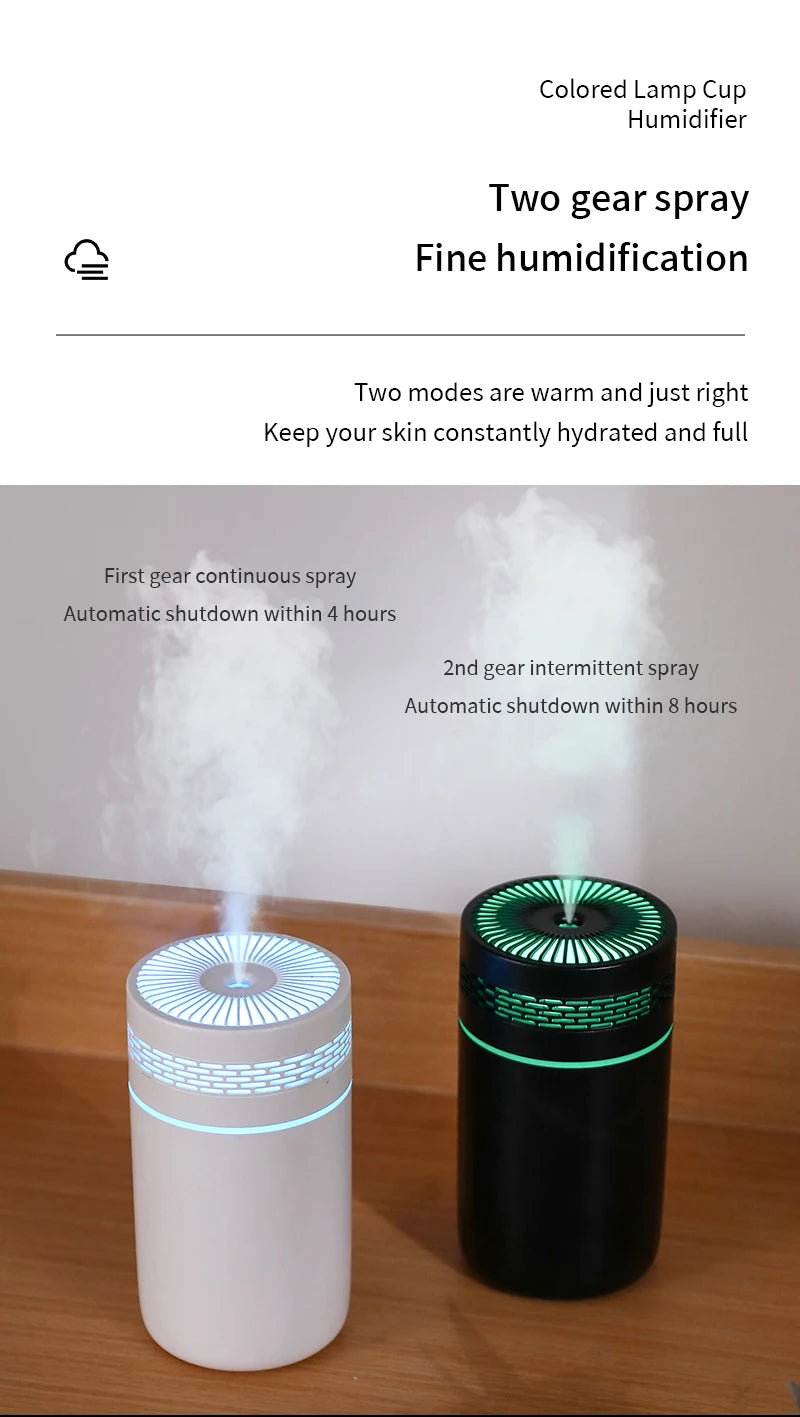 Car Air Humidifier Portable Mini Spray humidifier with LED light USB-powered Aromatherapy oil diffuser for bedroom and travel