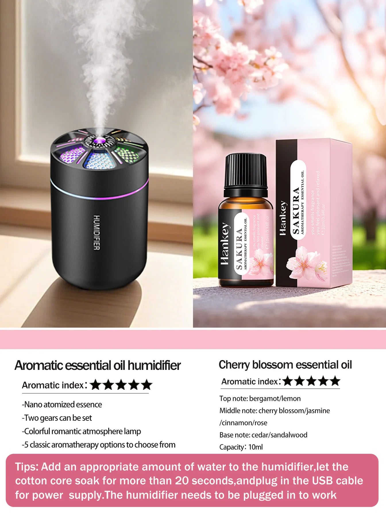 colorful Air Humidifier USB Electric Aroma Diffuser Essential Oil Purifier Aromatherapy Mist Maker Lights For Car Home Bedroom
