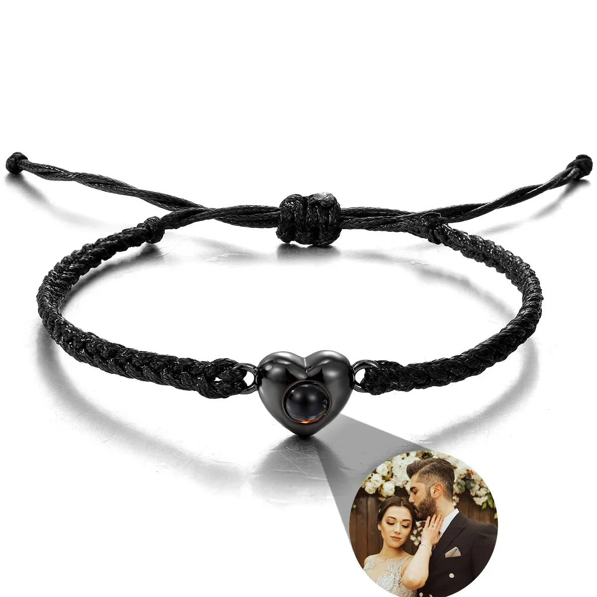 Personalized Projection Bracelet With Picture Inside Colorful Bead Chain Heart Pendant Bracelet Family Pet Memorial Gift Jewelry