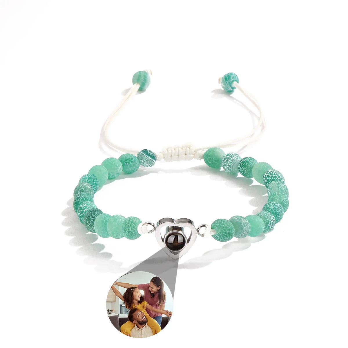 Personalized Projection Bracelet With Picture Inside Colorful Bead Chain Heart Pendant Bracelet Family Pet Memorial Gift Jewelry