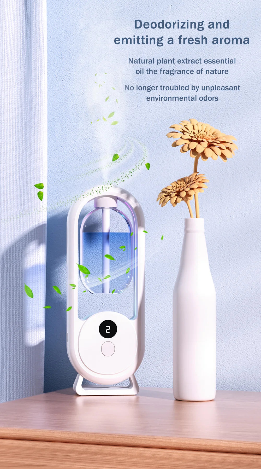 Reŝargebla portebla aroma difuzilo Esenca Oleo Aromaterapia maŝino Tempigita aerfreŝigilo por forigi odorojn 5 ​​reĝimoj tempigita ŝprucado