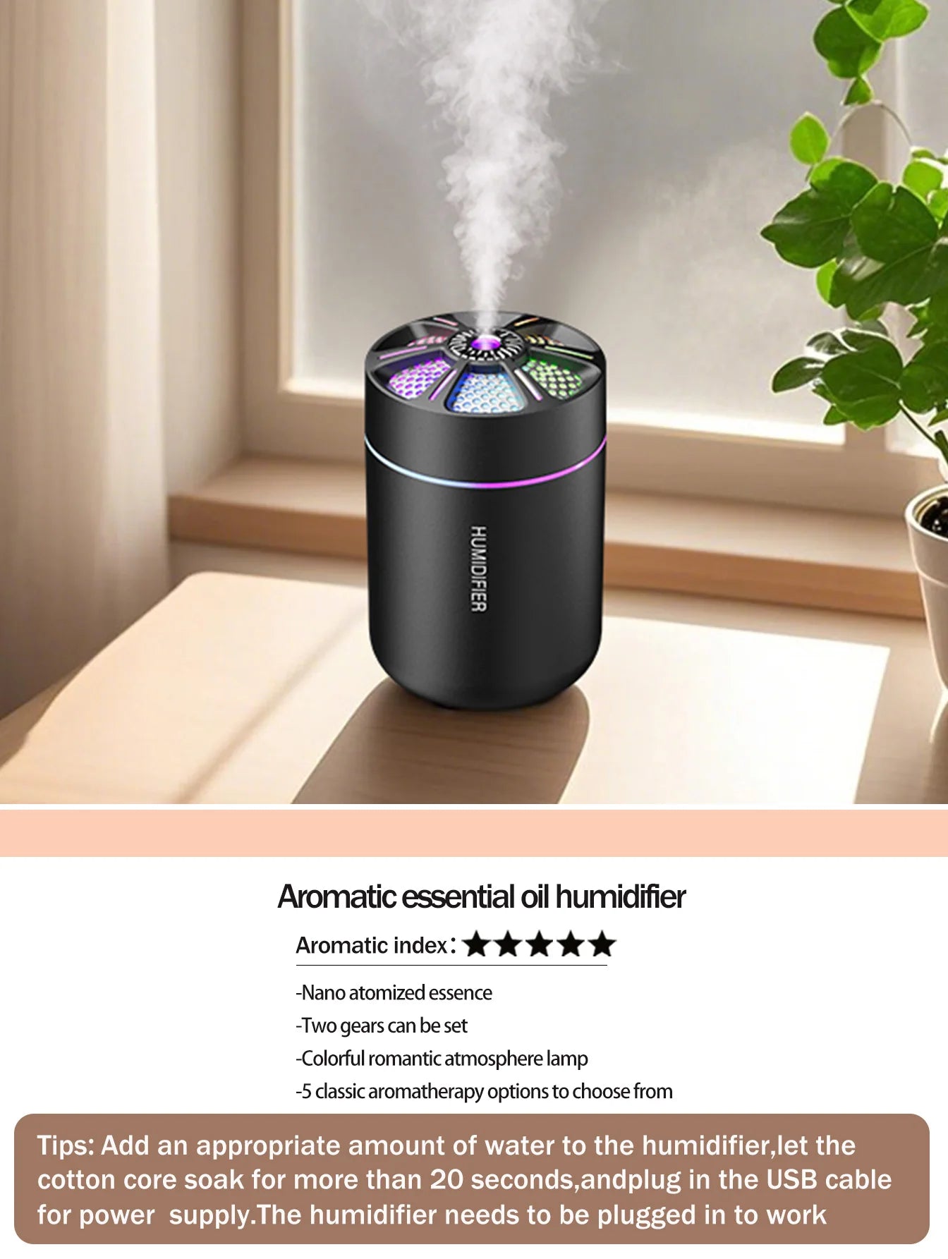 colorful Air Humidifier USB Electric Aroma Diffuser Essential Oil Purifier Aromatherapy Mist Maker Lights For Car Home Bedroom
