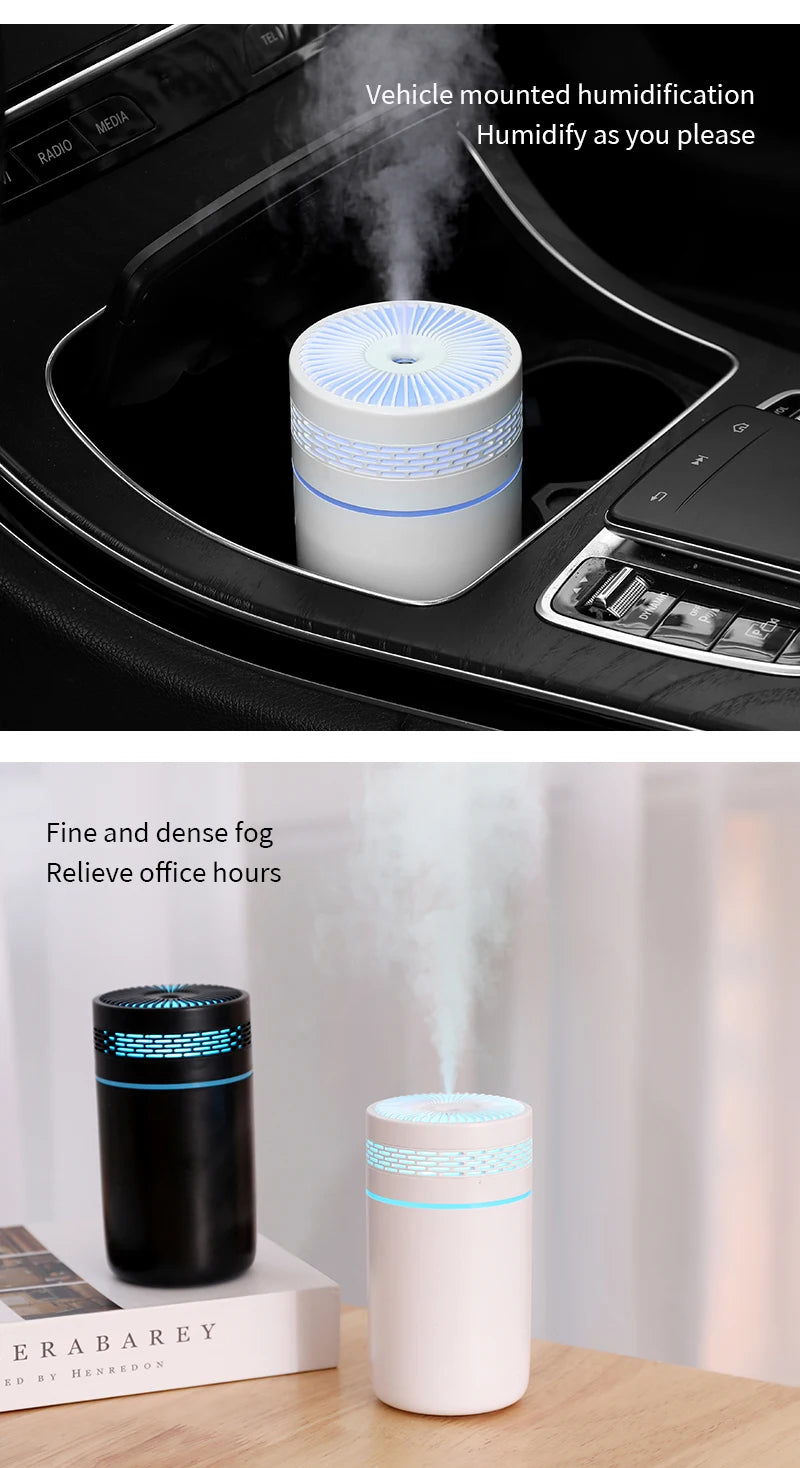Car Air Humidifier Portable Mini Spray humidifier with LED light USB-powered Aromatherapy oil diffuser for bedroom and travel