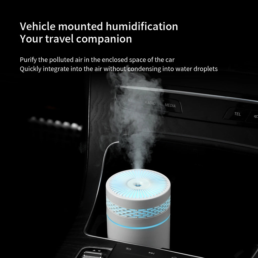 Car Air Humidifier Portable Mini Spray humidifier with LED light USB-powered Aromatherapy oil diffuser for bedroom and travel