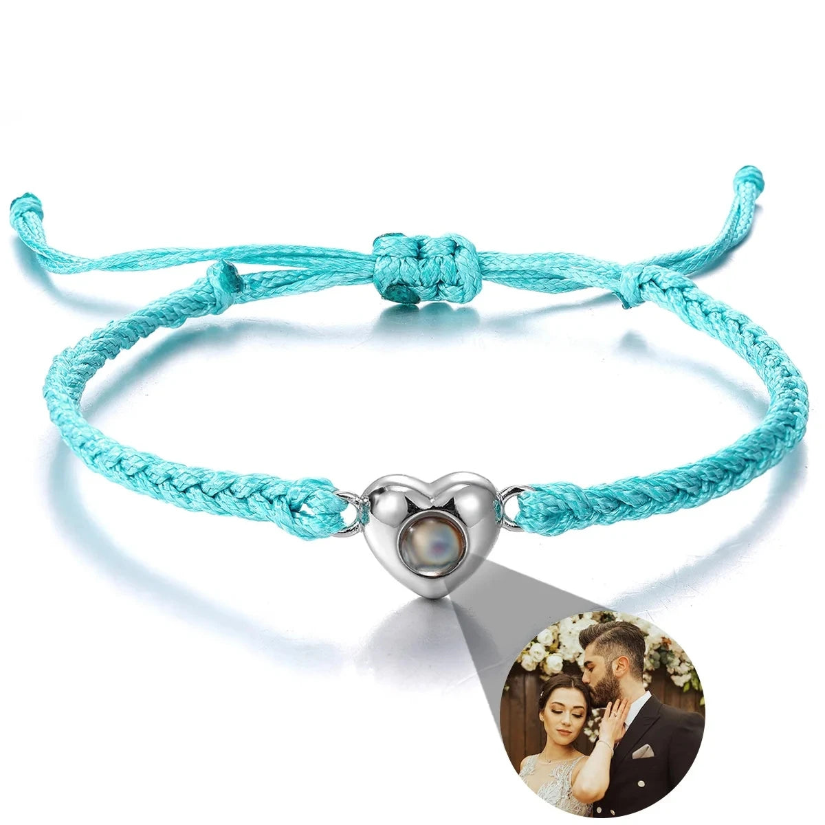 Personalized Projection Bracelet With Picture Inside Colorful Bead Chain Heart Pendant Bracelet Family Pet Memorial Gift Jewelry