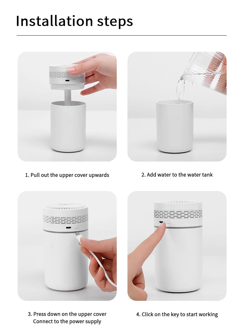 Car Air Humidifier Portable Mini Spray humidifier with LED light USB-powered Aromatherapy oil diffuser for bedroom and travel