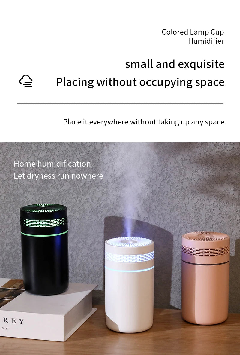 Car Air Humidifier Portable Mini Spray humidifier with LED light USB-powered Aromatherapy oil diffuser for bedroom and travel