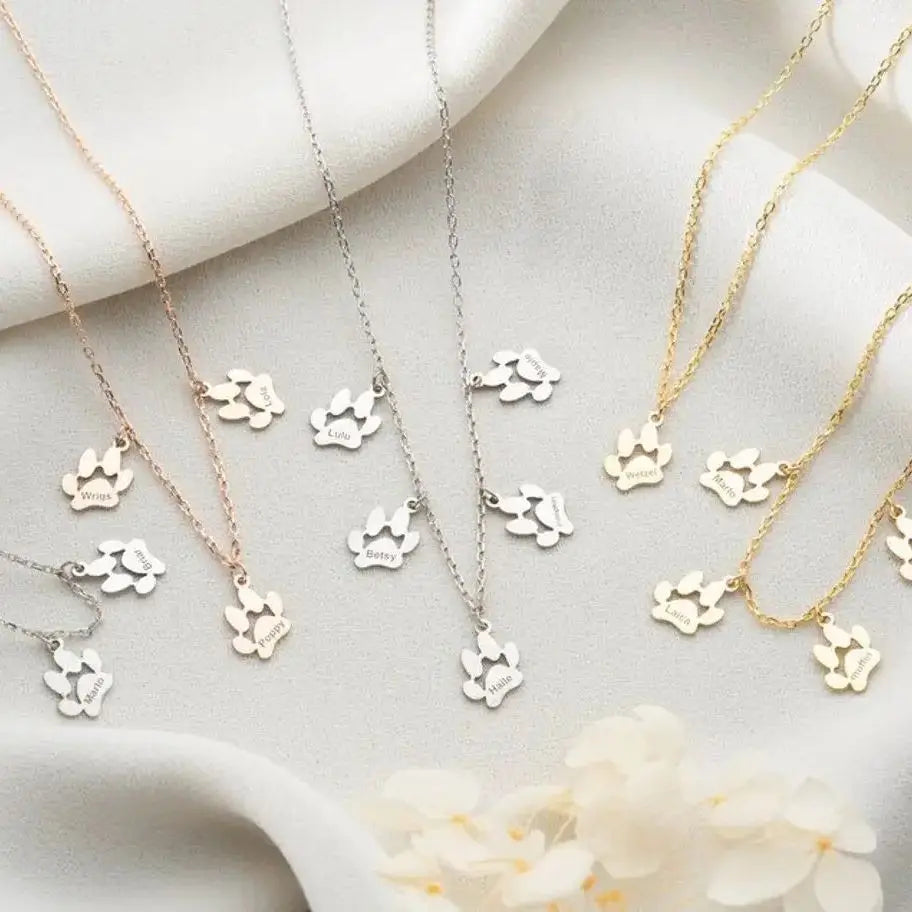 18K Gold-Plated Pet Paw Print Name Necklace Simple Personalized Necklace Custom Jewelry Dog Paw Necklace Cat Paw Pet Jewelry