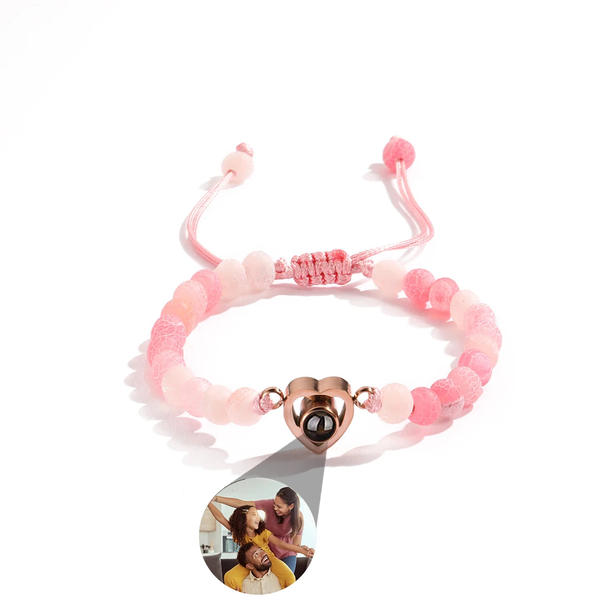 Personalized Projection Bracelet With Picture Inside Colorful Bead Chain Heart Pendant Bracelet Family Pet Memorial Gift Jewelry