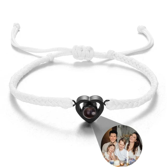 Personalized Projection Bracelet With Picture Inside Colorful Bead Chain Heart Pendant Bracelet Family Pet Memorial Gift Jewelry