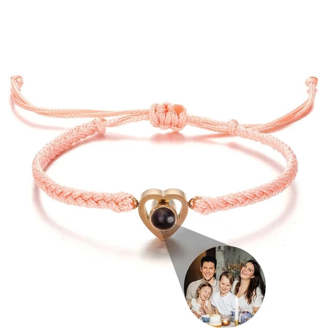 Personalized Projection Bracelet With Picture Inside Colorful Bead Chain Heart Pendant Bracelet Family Pet Memorial Gift Jewelry