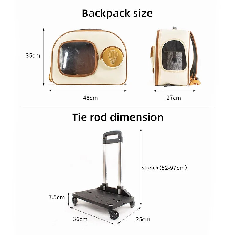 Portable Outing Cats Carrier Pull Rod Box Pet Trolley Case Puppy Travel Transport Bag Cat Cage Handbag Dog Breathable Backpack