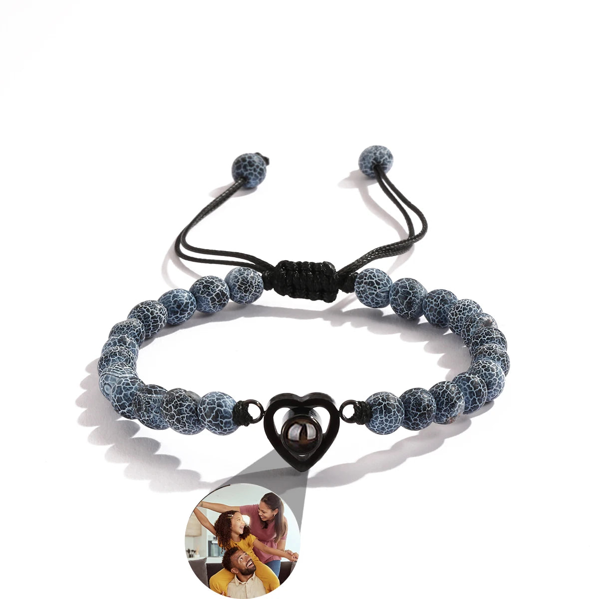 Personalized Projection Bracelet With Picture Inside Colorful Bead Chain Heart Pendant Bracelet Family Pet Memorial Gift Jewelry