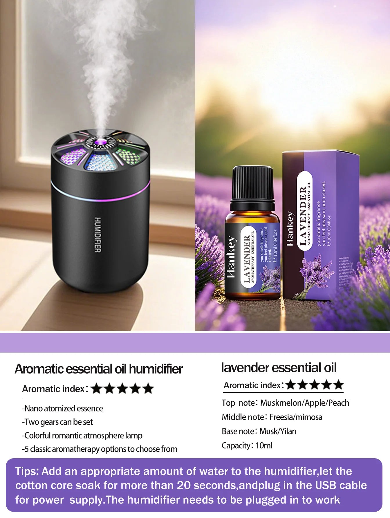 colorful Air Humidifier USB Electric Aroma Diffuser Essential Oil Purifier Aromatherapy Mist Maker Lights For Car Home Bedroom